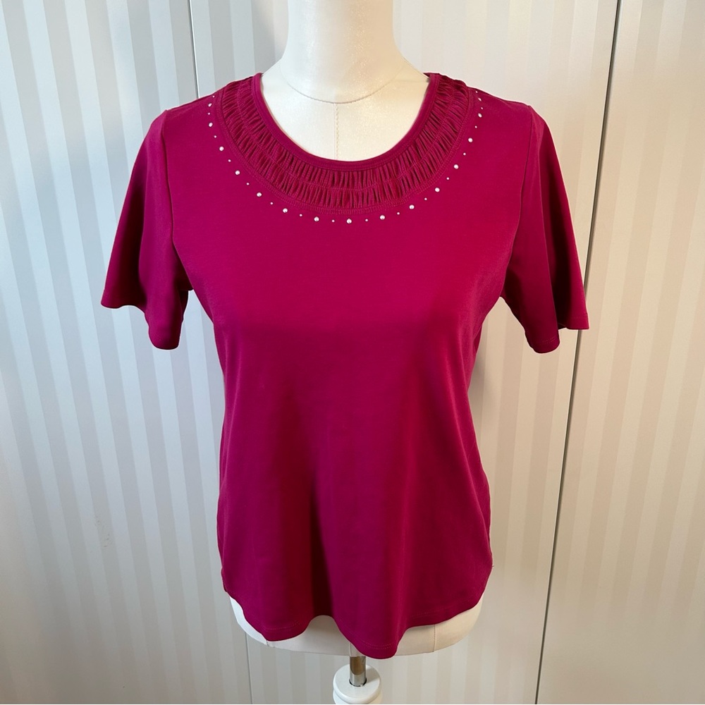 Alia petite pink silver gathered collar detail short sleeve tee Size S